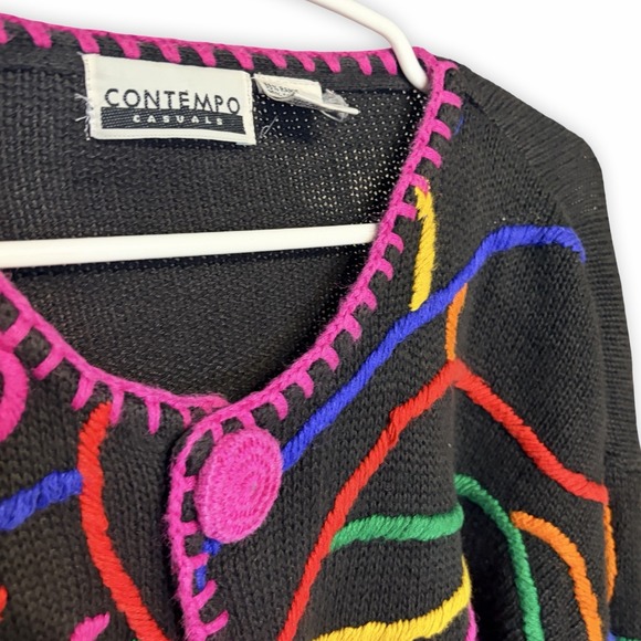 Rare Vintage 1980's Retro Contempo Casuals Art Cardigan With All Buttons W Med - Picture 4 of 9